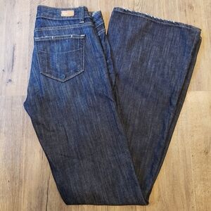PAIGE Sz 29 Robertson Dark Flare Wide Leg Women's Jeans Mid Rise EUC Extra Long